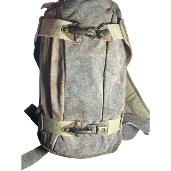 Wilsons Leather M. Julian Suede Backpack Tan Distressed Brass Buckle rare unique main image 6